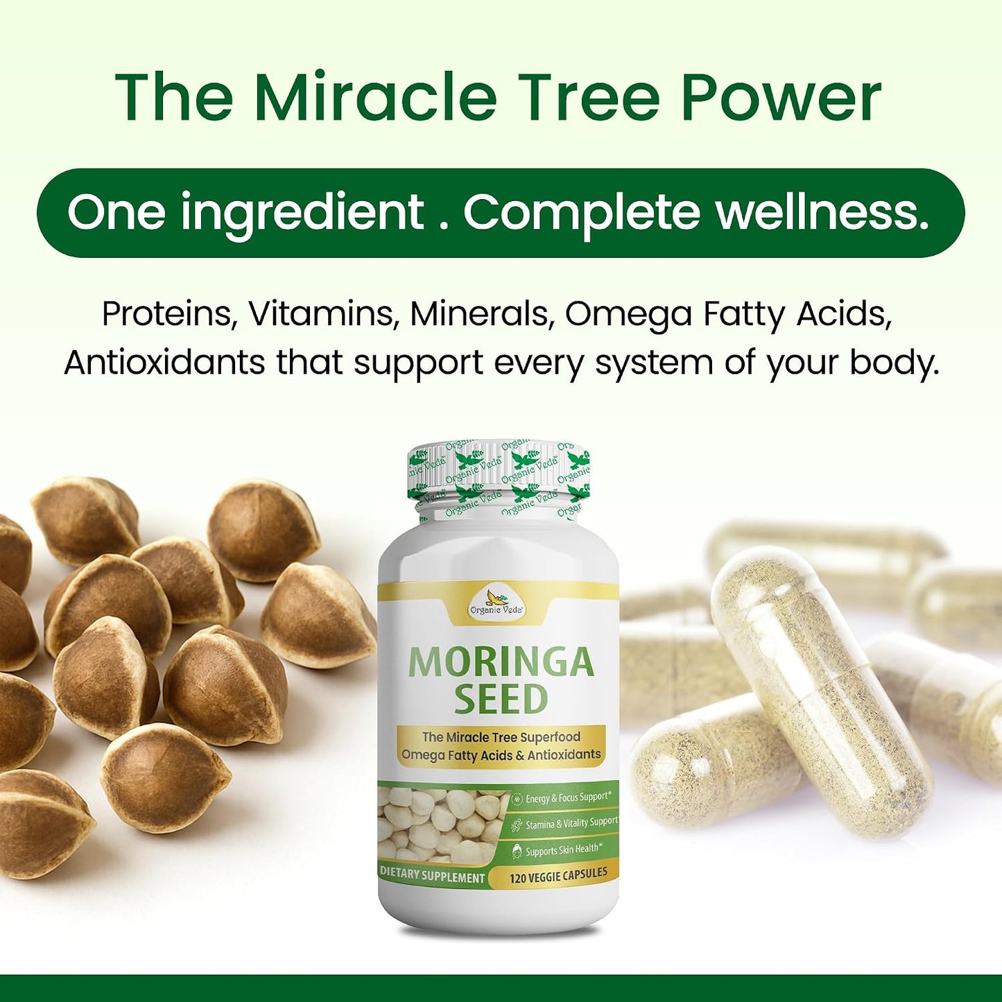Organic Veda Moringa Seed Capsules - Omega 3-6-9, Antioxidants & Amino Acids, 120 Vegan Capsules - görsel 9