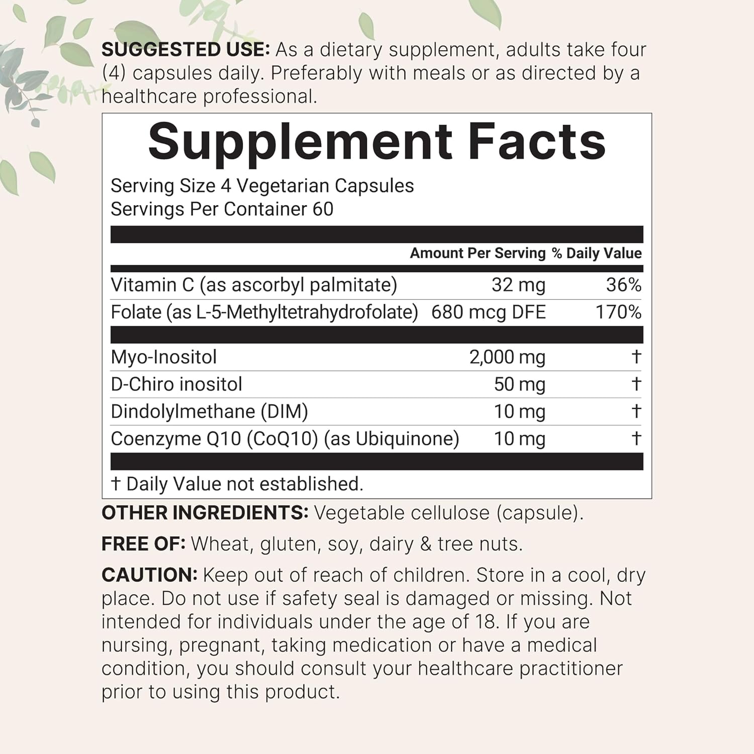 Myo-Inositol & D-Chiro Inositol 2,050mg | 240 Veggie Capsules + Vitamin C, Folate, DIM, & CoQ10 | Inositol Supplement for Women | 40:1 Ratio | Hormonal Balance & Ovarian Support | Filler Free - görsel 2