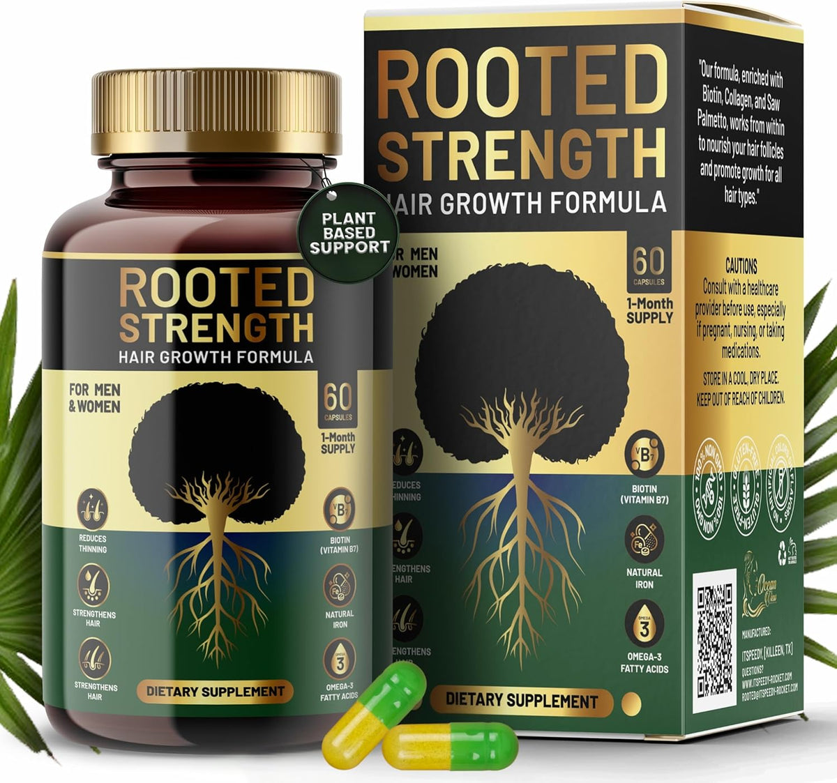 Rooted Strength Hair Growth Vitamins – Biotin with DHT Blocker and Collagen, 60 Capsules - görsel 1
