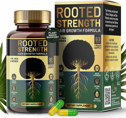 Rooted Strength Hair Growth Vitamins – Biotin with DHT Blocker and Collagen, 60 Capsules