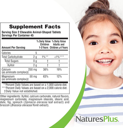 NaturesPlus Animal Parade Sugar-Free Children's Calcium, Vanilla Sundae Flavour - 90 Chewable Tablets (Pack of 2)