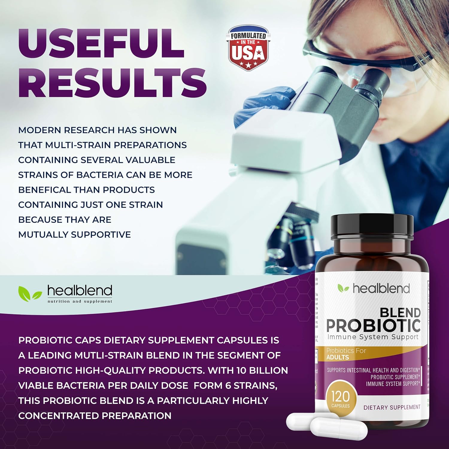 healblend Probiotic Capsules – Digestive Health & Immune Support, Non-GMO, Gluten-free, 120 Veg Caps - görsel 2