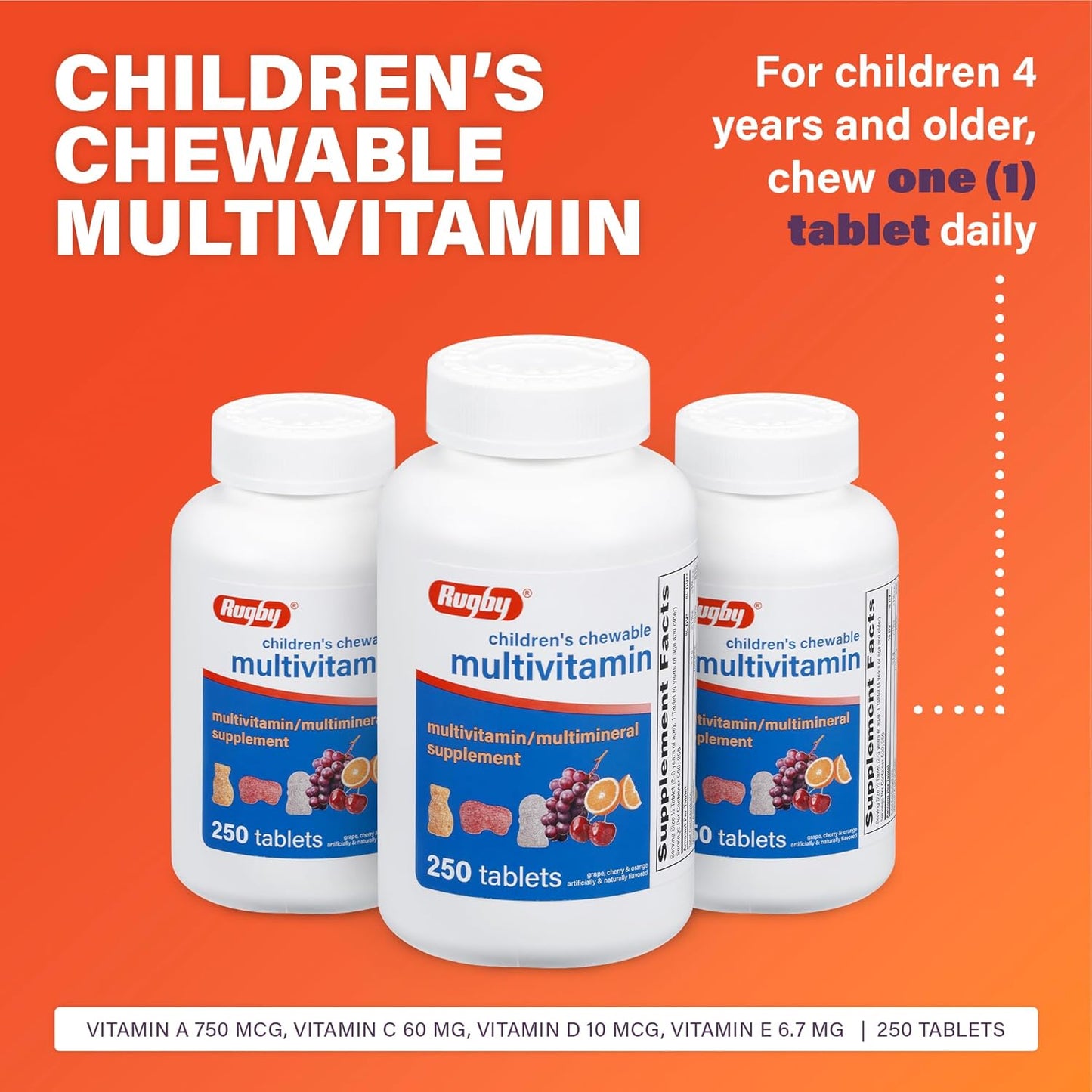 Rugby Children's Chewable Multivitamin Tablets - 250 Tablets - görsel 4