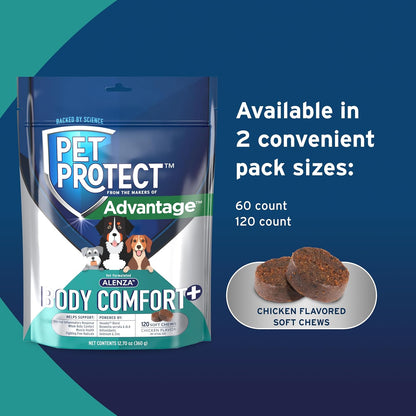 Pet Protect Whole Body Comfort+ Supplement for Dogs – Vet-Formulated Alenza, Supports Normal Inflammatory Response, Chicken-Flavoured Soft Chews (120 Count)