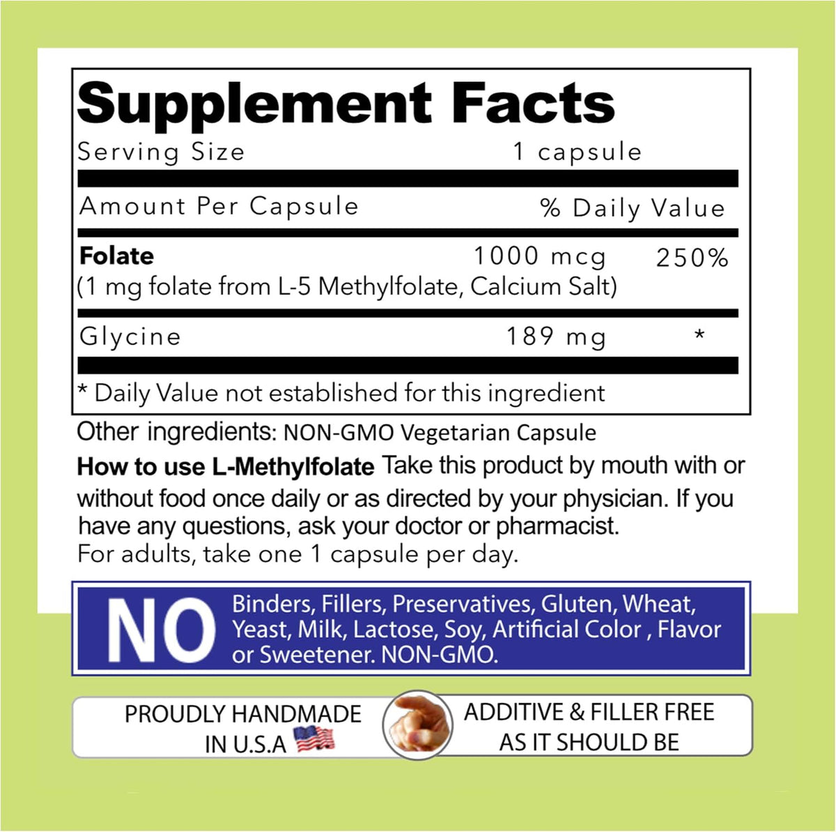 Our Daily Vites L-Methylfolate 1mg (1000mcg) Active Folate, 5-MTHF, 90 Capsules - görsel 4