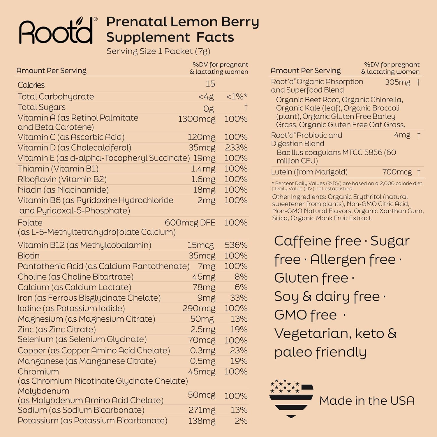 Root'd Prenatal Multivitamin Powder - 25 Vitamins & Minerals with 3X Electrolytes, Folate, Iron, D3, 7 Superfoods & Probiotics (24 Packets) - görsel 7