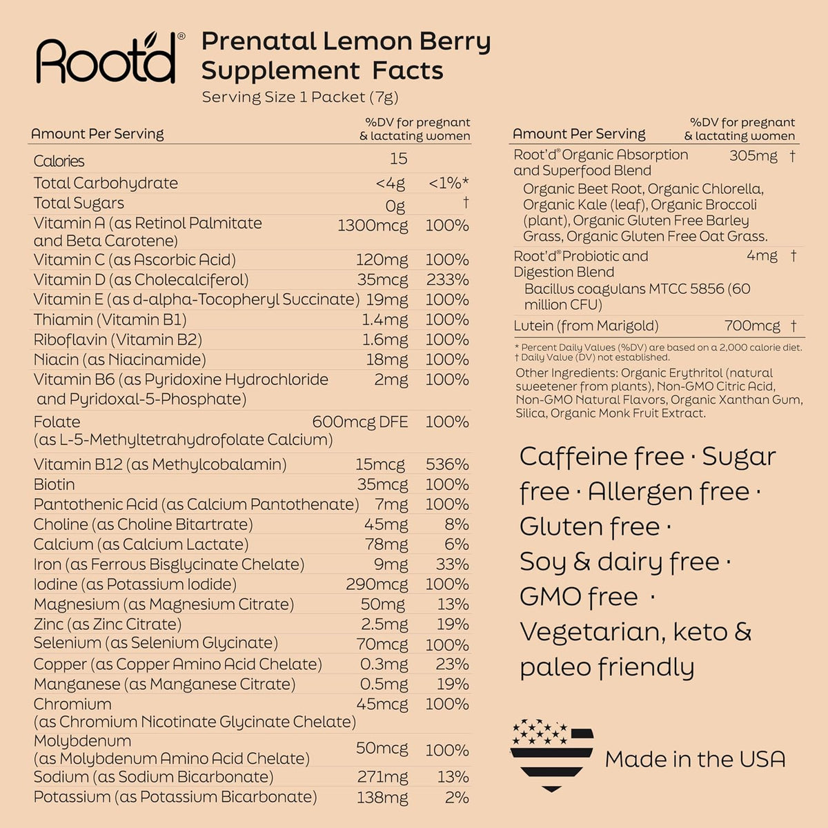 Root'd Prenatal Multivitamin Powder with 3X Electrolytes - 25 Vitamins and Minerals, Folate, Iron, Vitamin D3, 7 Superfoods and Probiotics | 24 Drink Sachets - görsel 7