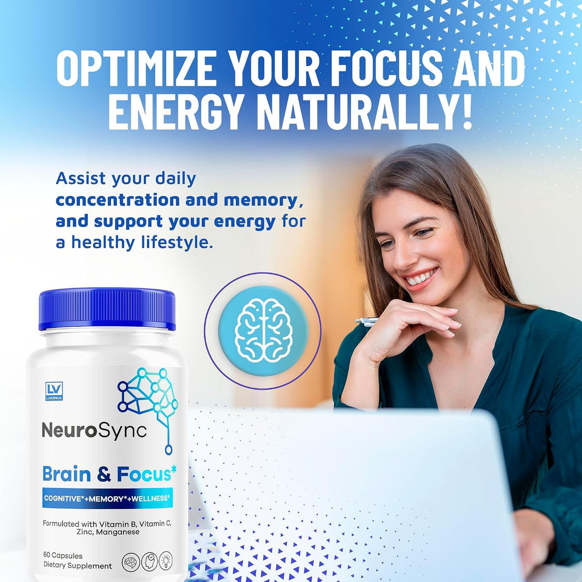 NeuroSync Brain Capsules - Brain & Focus Supplement (300 Capsules, 5-Month Supply) - görsel 2