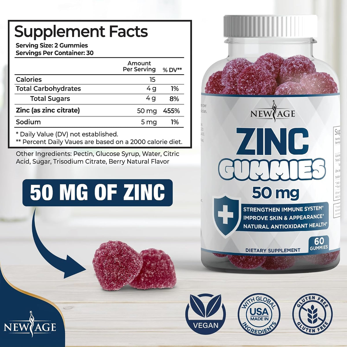 NEW AGE Immune Defence Combo - Vitamin D3 5000 IU & Zinc Gummies (2 Pack, 120 Count) - görsel 3