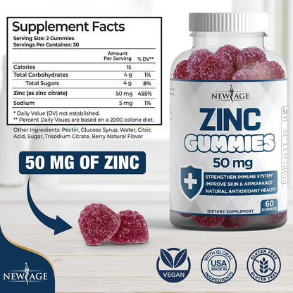 NEW AGE Immune Defence Combo - Vitamin D3 5000 IU & Zinc Gummies (2 Pack, 120 Count)