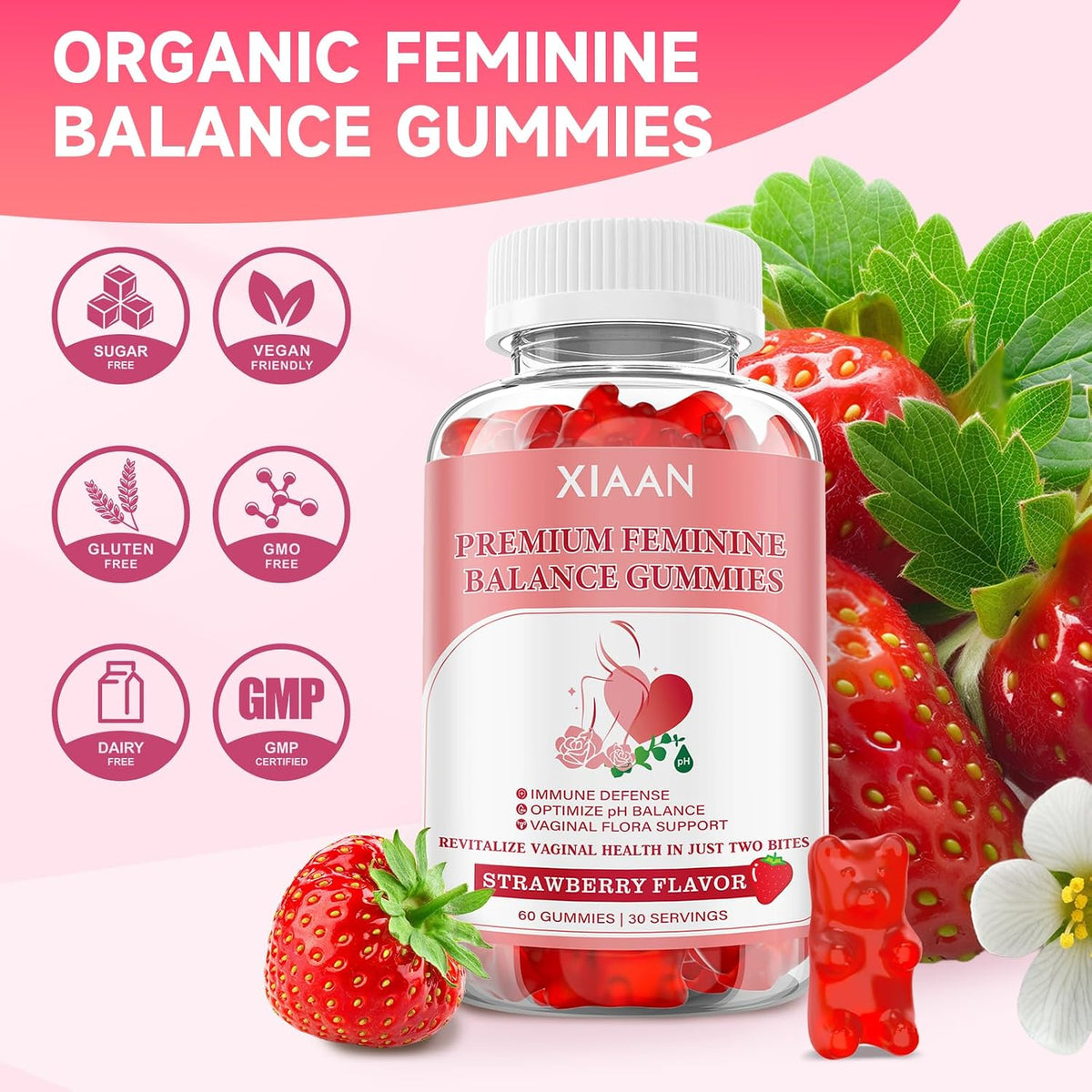 Feminine Balance Gummies for Women | with Probiotics & Vitamin C | Vegan, Gluten-free, Strawberry Flavour | 60 Gummies - görsel 6