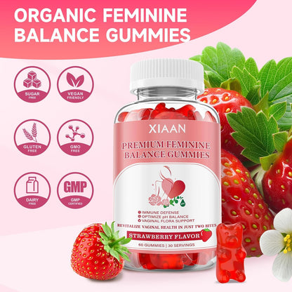 Feminine Balance Gummies for Women | with Probiotics & Vitamin C | Vegan, Gluten-free, Strawberry Flavour | 60 Gummies