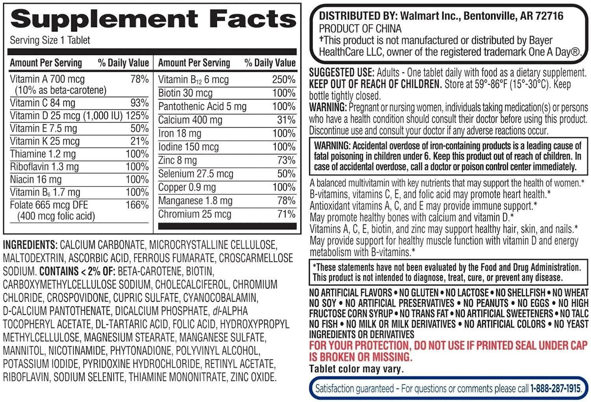 ikj One Daily Women's Tablets Multivitamin/Multimineral Supplement, 100 Count - görsel 4