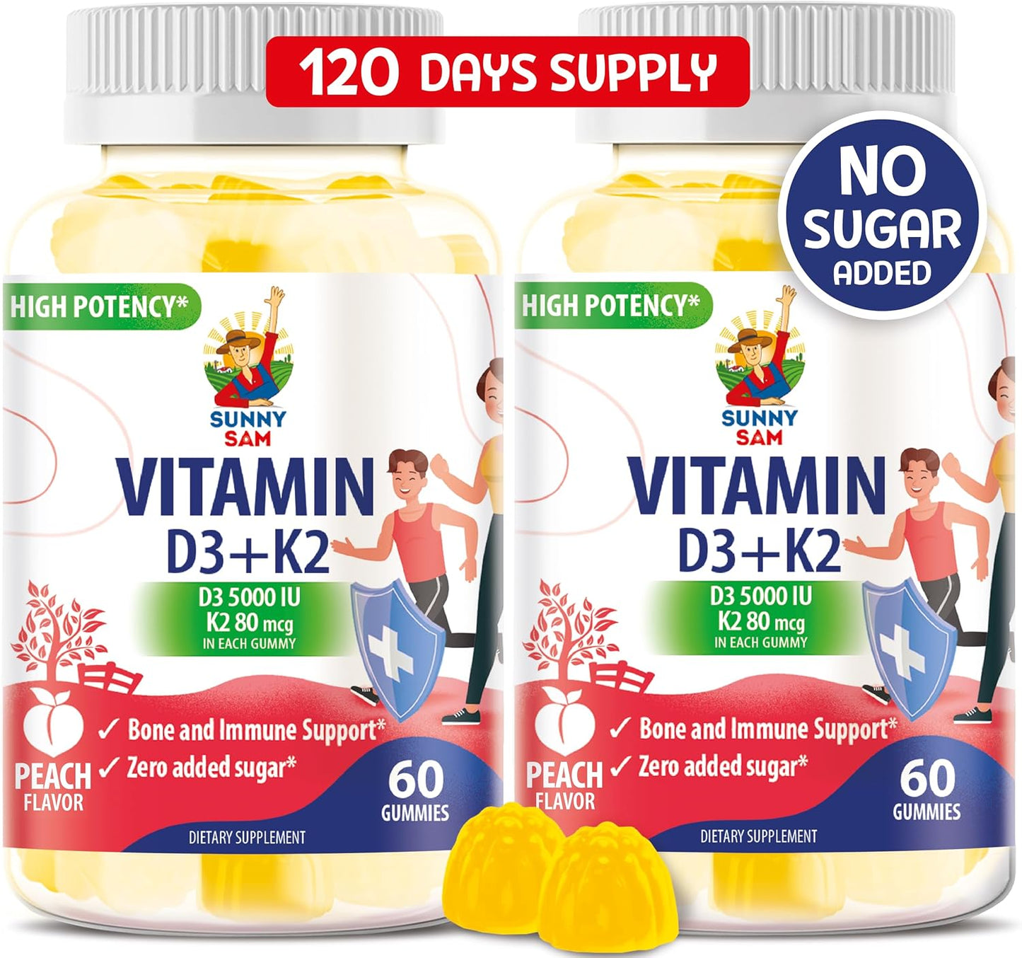 SUNNY SAM Vitamin D3 K2 Gummies - 5000 IU with 80 mcg MK-7 - Sugar-Free, Vegan - 30 Count - görsel 8