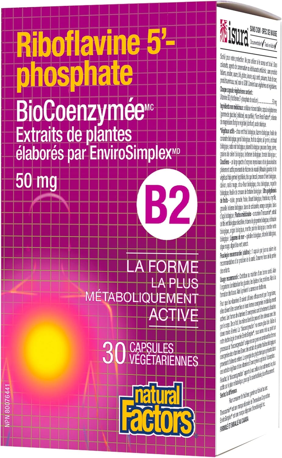 Natural Factors BioCoenzymated Riboflavin 5'-Phosphate, 50 mg, 30 Vegetarian Capsules - görsel 3