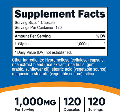 Nutricost L-Glycine 1000mg - 120 Vegetarian Capsules - Non-GMO & Gluten-free