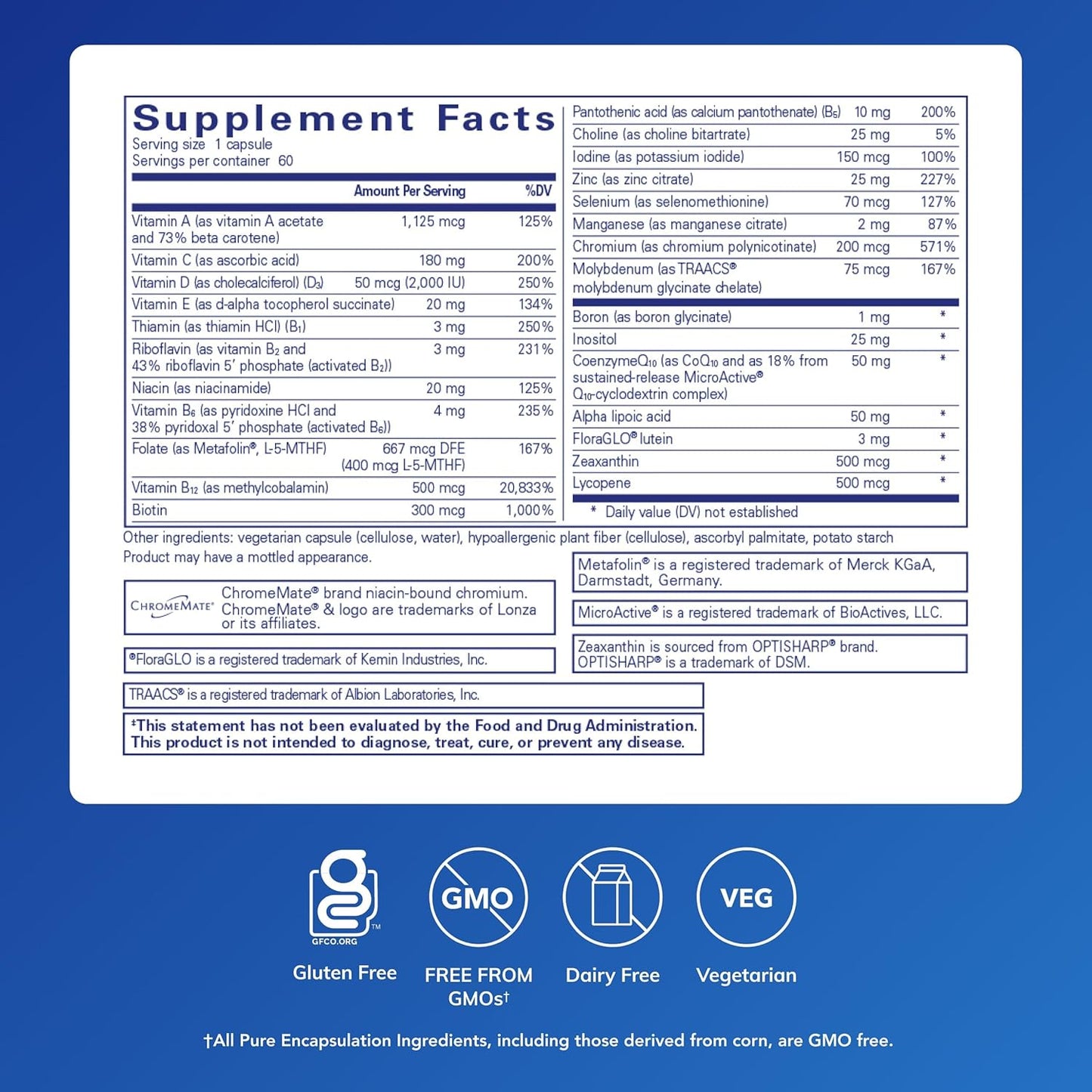 Pure Encapsulations O.N.E. Multivitamin - Once Daily with CoQ10, Metafolin, and Lutein - 60 Capsules - görsel 2