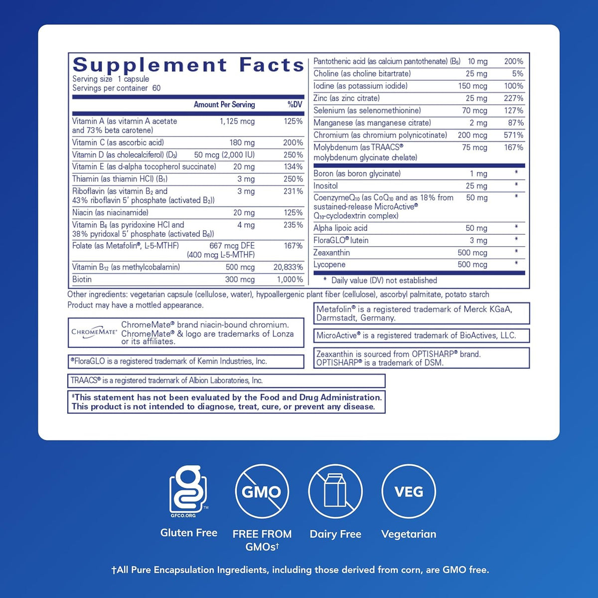 Pure Encapsulations O.N.E. Multivitamin - Once Daily with CoQ10, Metafolin, and Lutein - 60 Capsules - görsel 2