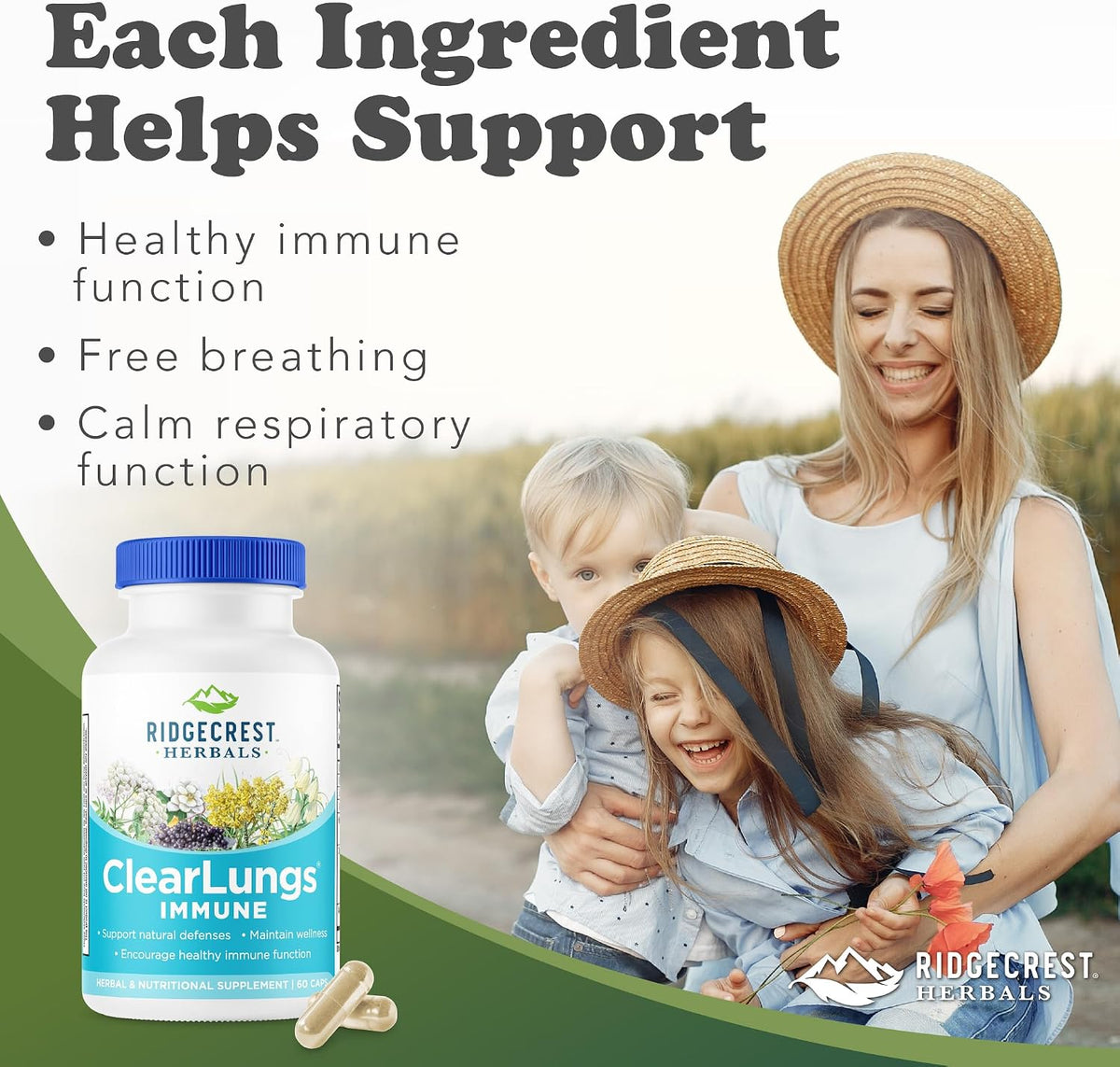 RidgeCrest Herbals ClearLungs Immune – Lung Support Supplement with Elderberry, Zinc, Vitamin C, and Herbal Immune Complex (60 Vegan Capsules) - görsel 2