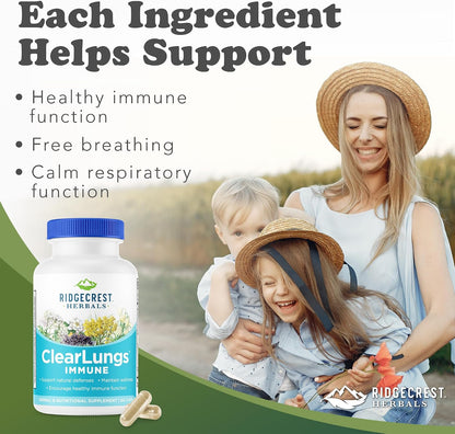 RidgeCrest Herbals ClearLungs Immune – Lung Support Supplement with Elderberry, Zinc, Vitamin C, and Herbal Immune Complex (60 Vegan Capsules)
