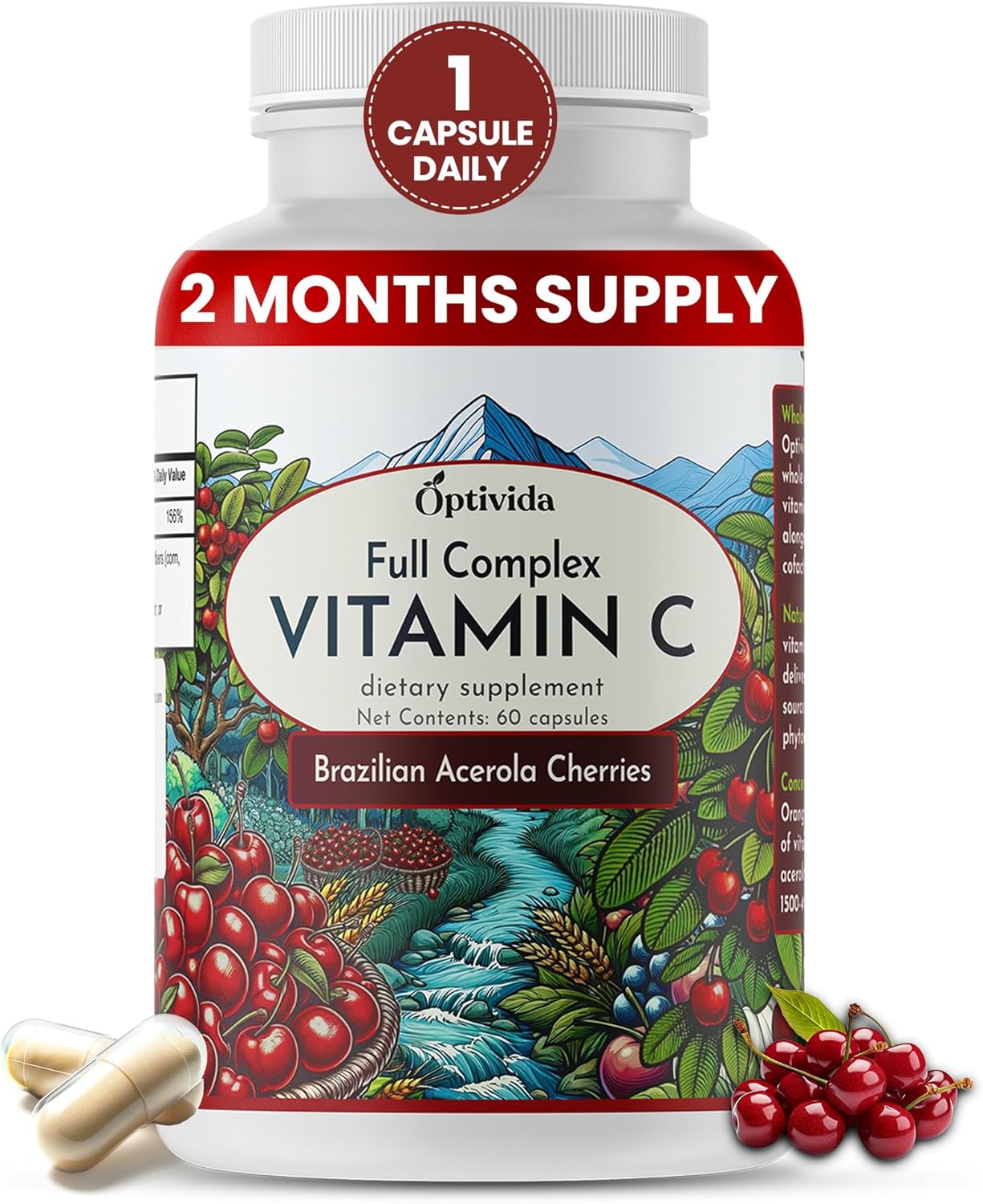 OPTIVIDA Health Acerola Cherry Vitamin C Capsules – 60-Day Supply - görsel 1