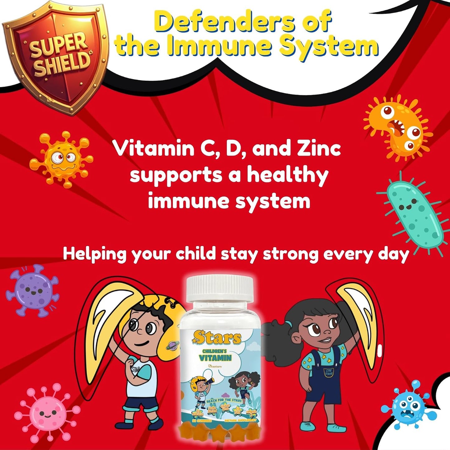 Vitastars Kids Multivitamin Gummies with Omega-3, 60 Gummies - görsel 2
