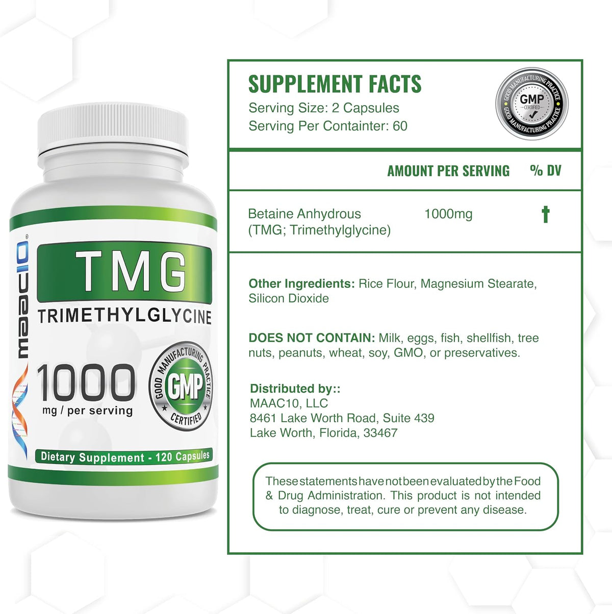 MAAC10 TMG 1000mg NSF Certified Food – Supports liver function: TMG supports the liver's natural detoxification – Image 2