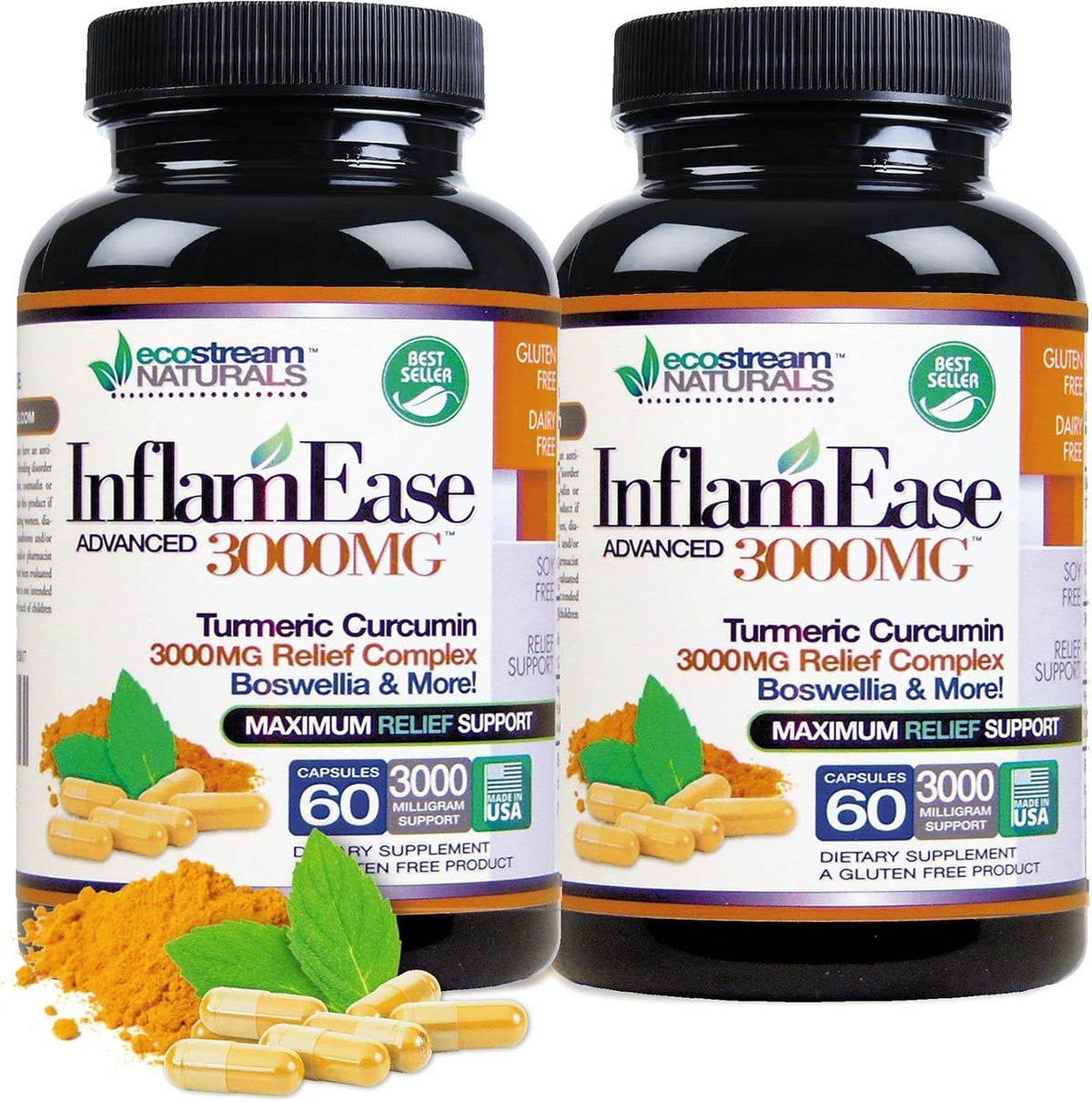 Advanced InflamEase with Turmeric, Curcumin, Enzymes & Boswellia – Vegetarian (Pack of 2) - görsel 1