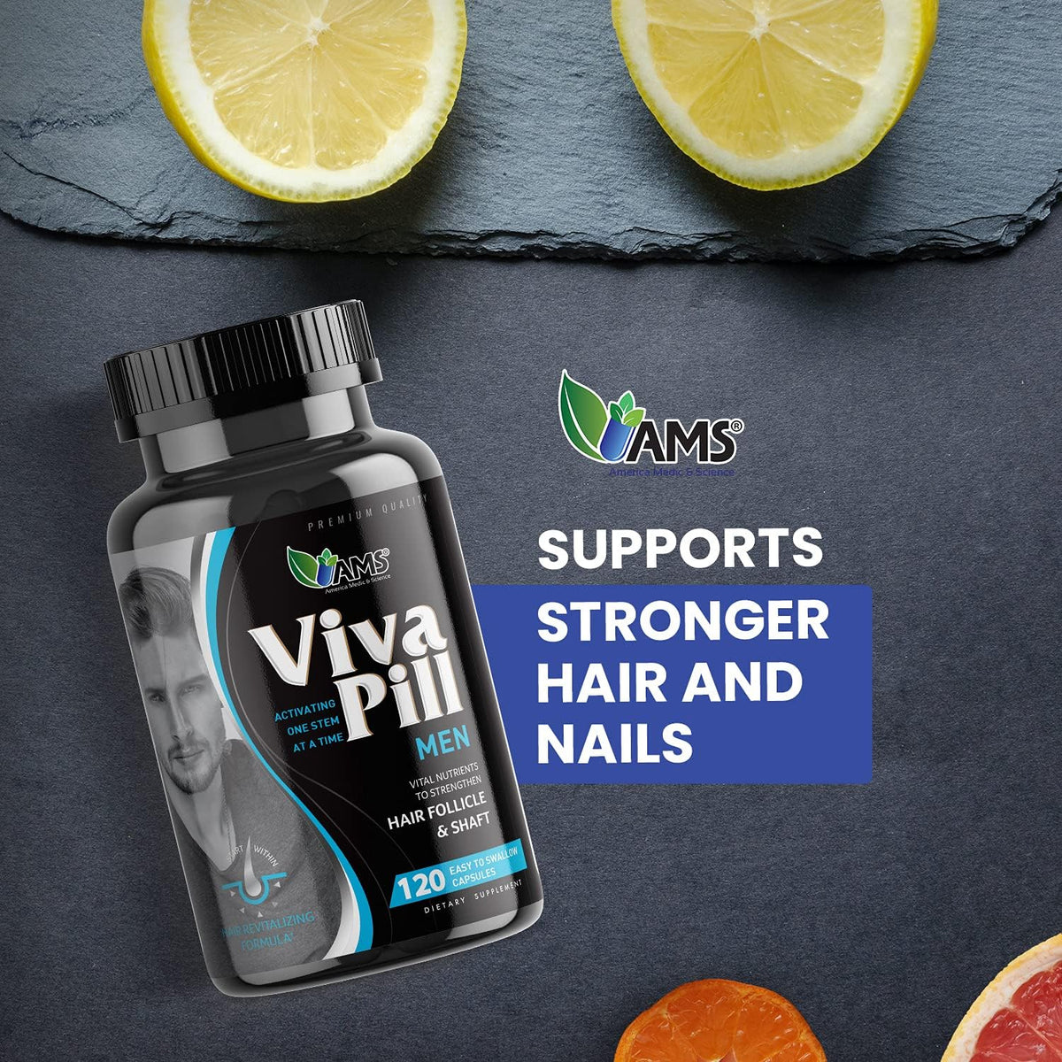 America Medic & Science VivaPill for Men – Hair, Skin & Nails Food Supplement with Biotin, Collagen & Keratin (120 Capsules) - görsel 3