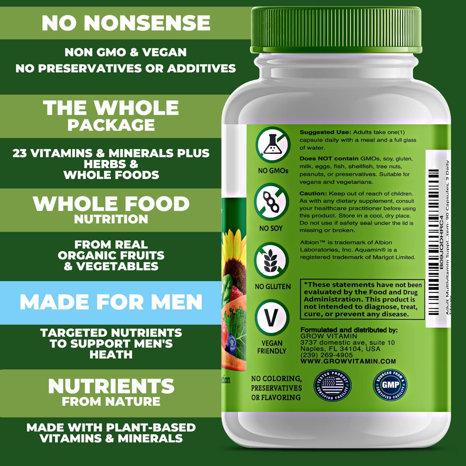 One Daily Multivitamin for Men – with Vitamins & Minerals + Organic Whole Foods, Supplement to Support Energy and General Health – Non-GMO – 90 Capsules | 3 Month Supply - görsel 5