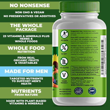 One Daily Multivitamin for Men – with Vitamins & Minerals + Organic Whole Foods, Supplement to Support Energy and General Health – Non-GMO – 90 Capsules | 3 Month Supply