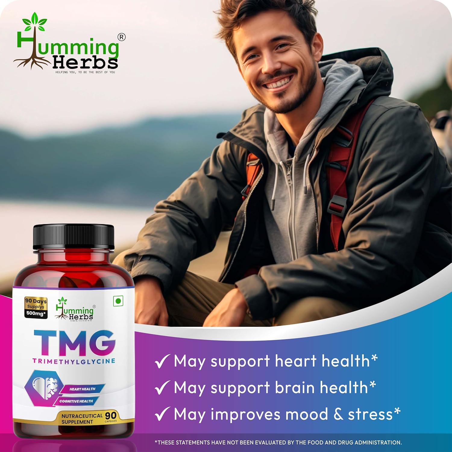 Humming Herbs TMG Supplement – Trimethylglycine 500 mg, 90 Vegan Capsules - görsel 3