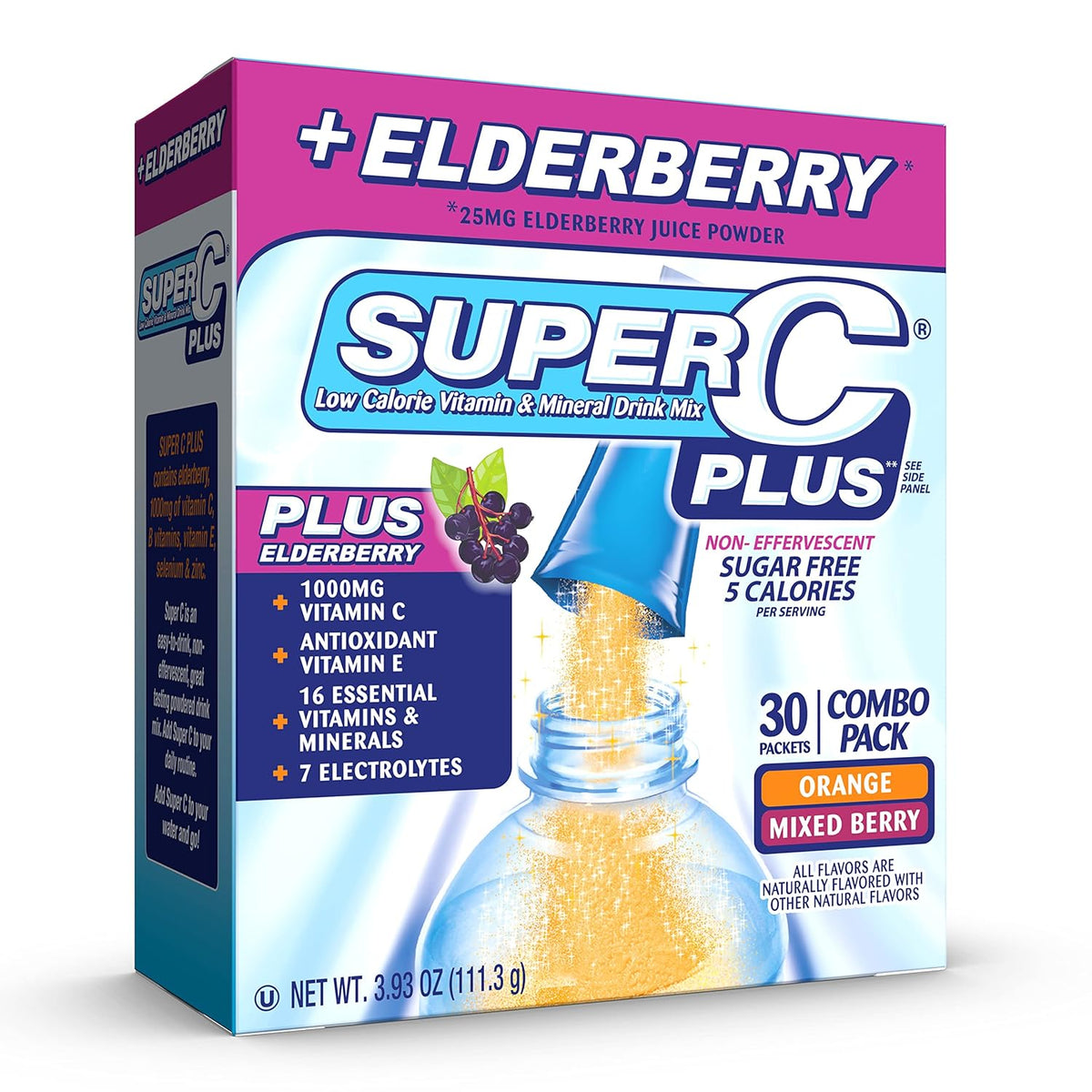 Super C Singles to Go Powder Sachets, Water Drink Mix, Variety Pack, Orange, Raspberry & Pink Lemonade, On-The-Go, 30 Sachets - görsel 10