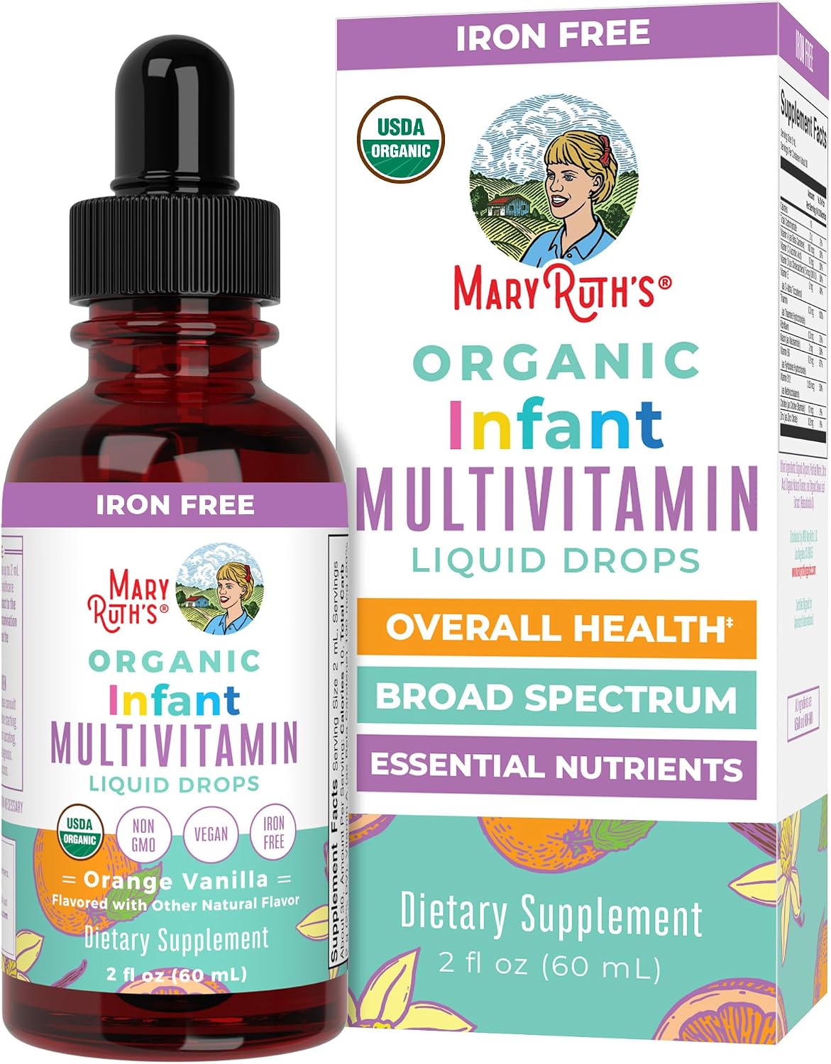 MaryRuth's Organics Infant Multivitamin Liquid Drops with Iron, USDA Organic, for Babies 6-12 Months, 2 Fl Oz (59 ml) - görsel 1