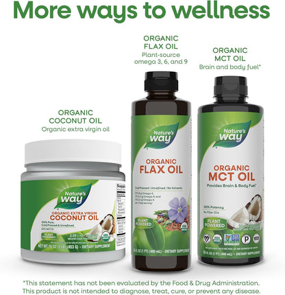 Nature's Way Organic Flax Oil Super Lignan, Cold-Pressed Flaxseed Oil with Omega-3 ALA, Unrefined Organic Liquid, 473 ml