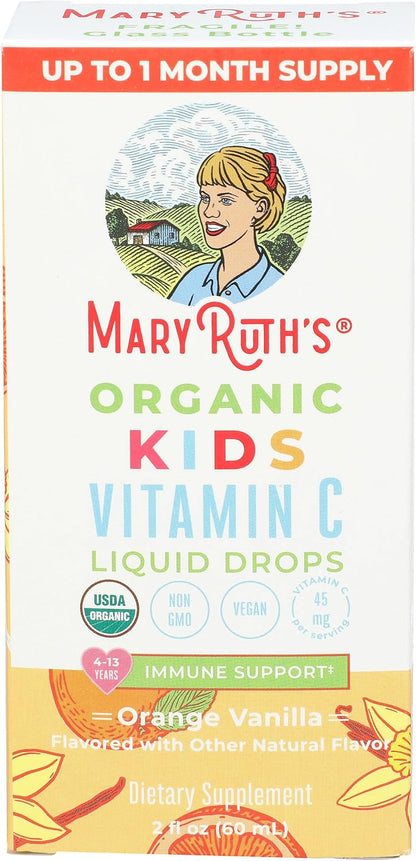 MaryRuth's Organic Children's Vitamin C Drops – Vegan Vitamin C Immune Support Supplement for Ages 4-13 | Immune Support & Overall Health | Vitamin C from Organic Acerola Fruit Extract | 60ml