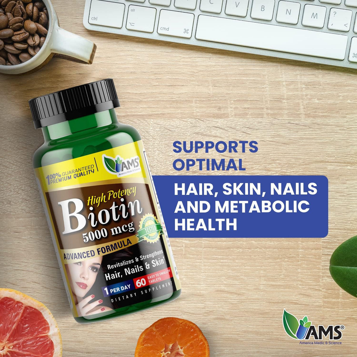 America Medic & Science High Strength Biotin 5,000 mcg – Vitamin B7 Supplement for Hair, Skin & Nails - görsel 3