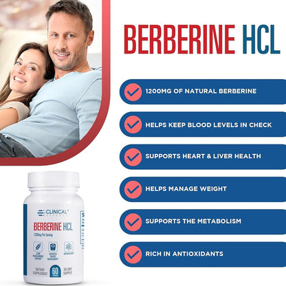 Clinical Effects Berberine HCL – Pure Berberine 1200mg – Liver Support – Vegan Supplement – 60 Vegan Capsules – Manufactured in the USA
