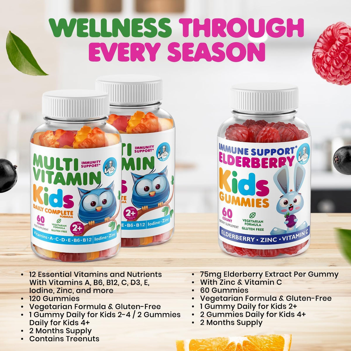 DR. MORITZ Elderberry Gummies for Children (60 Count) and Children's Multivitamin Gummies Bundle (120 Count, 2 Pack) – for Immune Support and Overall Health – Toddler Vitamins Supplement - görsel 3
