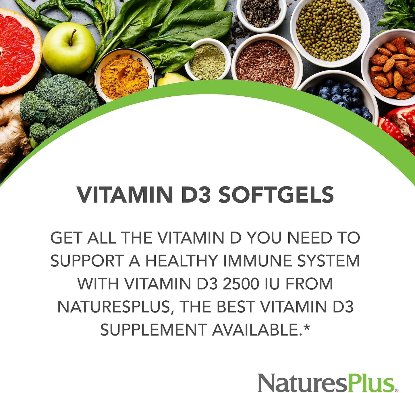 NaturesPlus Vitamin D3 2500 IU – 90 Softgels for Bone and Immune Health - görsel 3