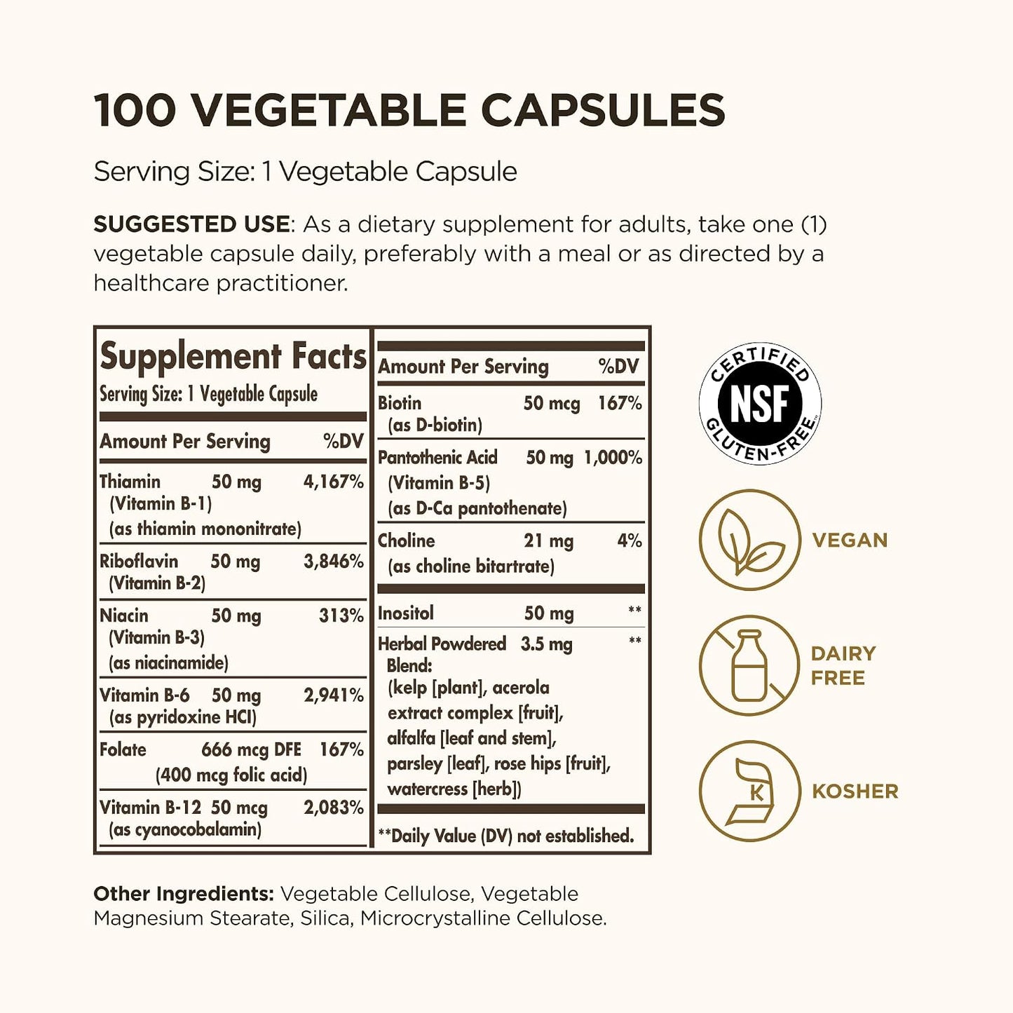 Solgar B-Complex 50, 100 Vegetable Capsules - Energy Metabolism & Nervous System Support - görsel 2