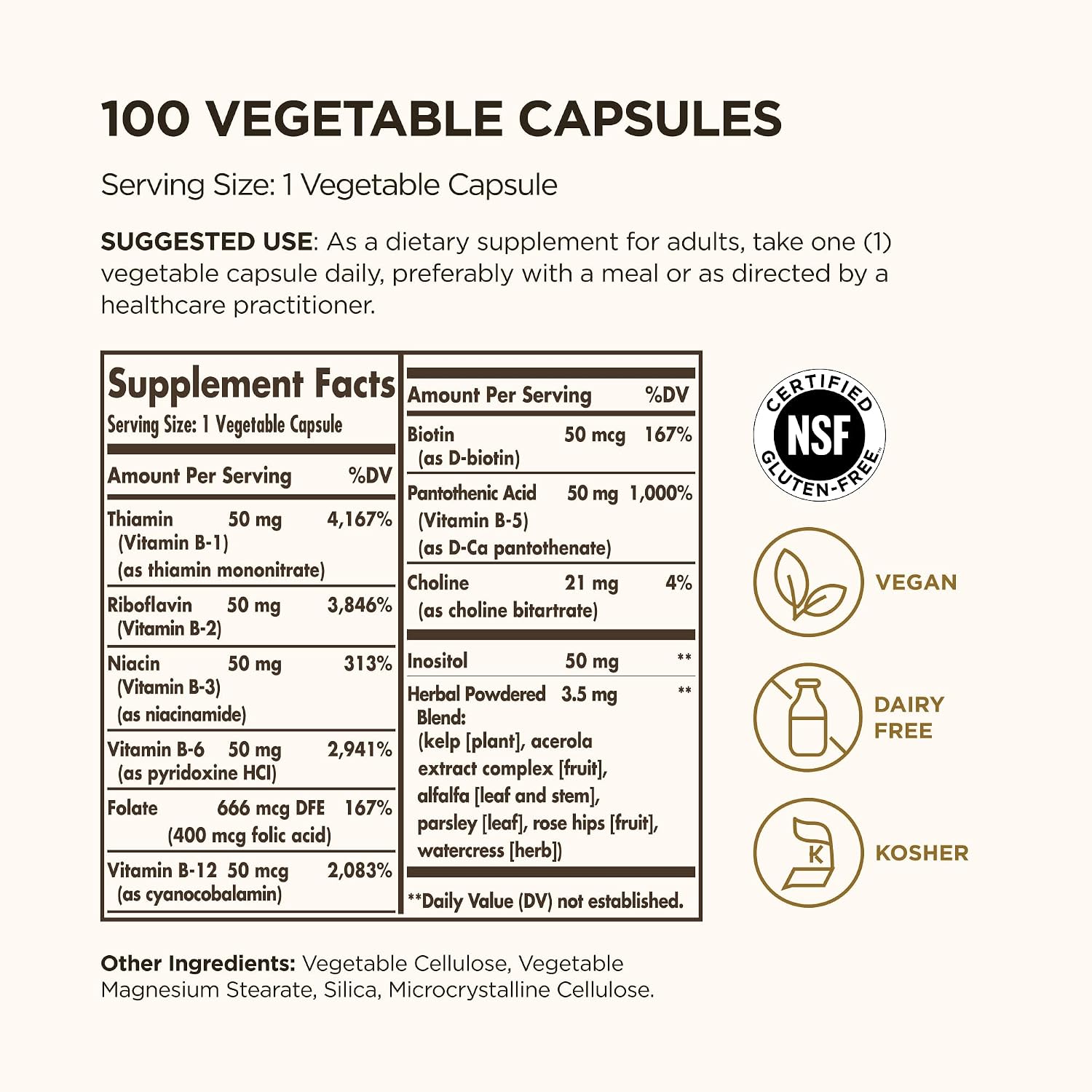 Solgar B-Complex 50, 100 Vegetable Capsules - Energy Metabolism & Nervous System Support - görsel 2