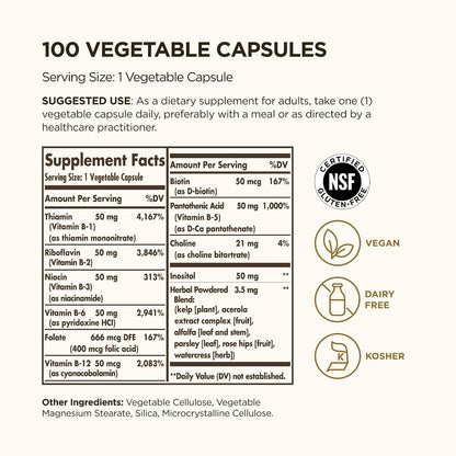 Solgar B-Complex 50, 100 Vegetable Capsules - Energy Metabolism & Nervous System Support