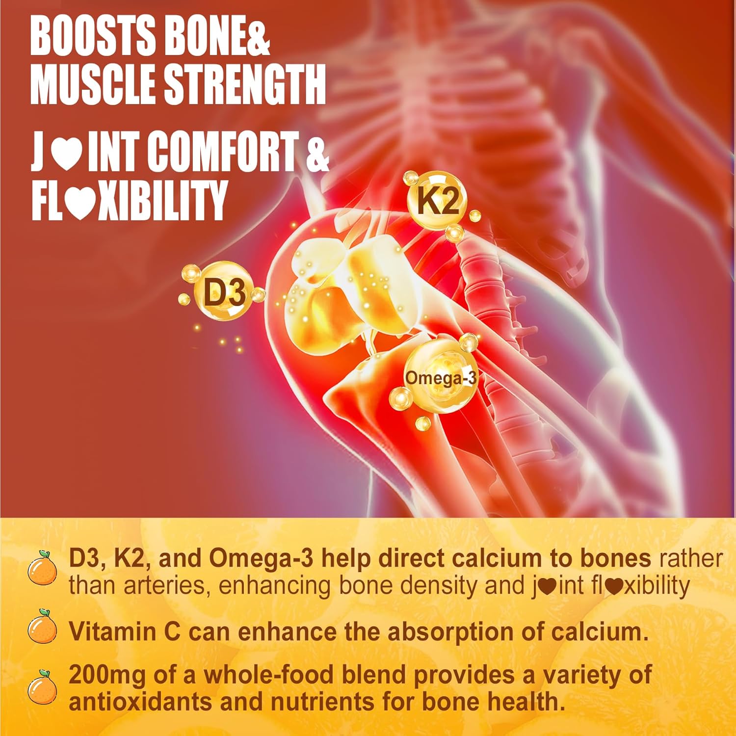 Nextdia Vitamin D3 K2 Gummies - 5000 IU D3, 100 mcg K2 MK-7, Omega-3, Vitamin C, Zinc - Plant-Based, Sugar-Free - Bone and Immune Support - görsel 5