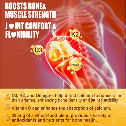 Nextdia Vitamin D3 K2 Gummies - 5000 IU D3, 100 mcg K2 MK-7, Omega-3, Vitamin C, Zinc - Plant-Based, Sugar-Free - Bone and Immune Support
