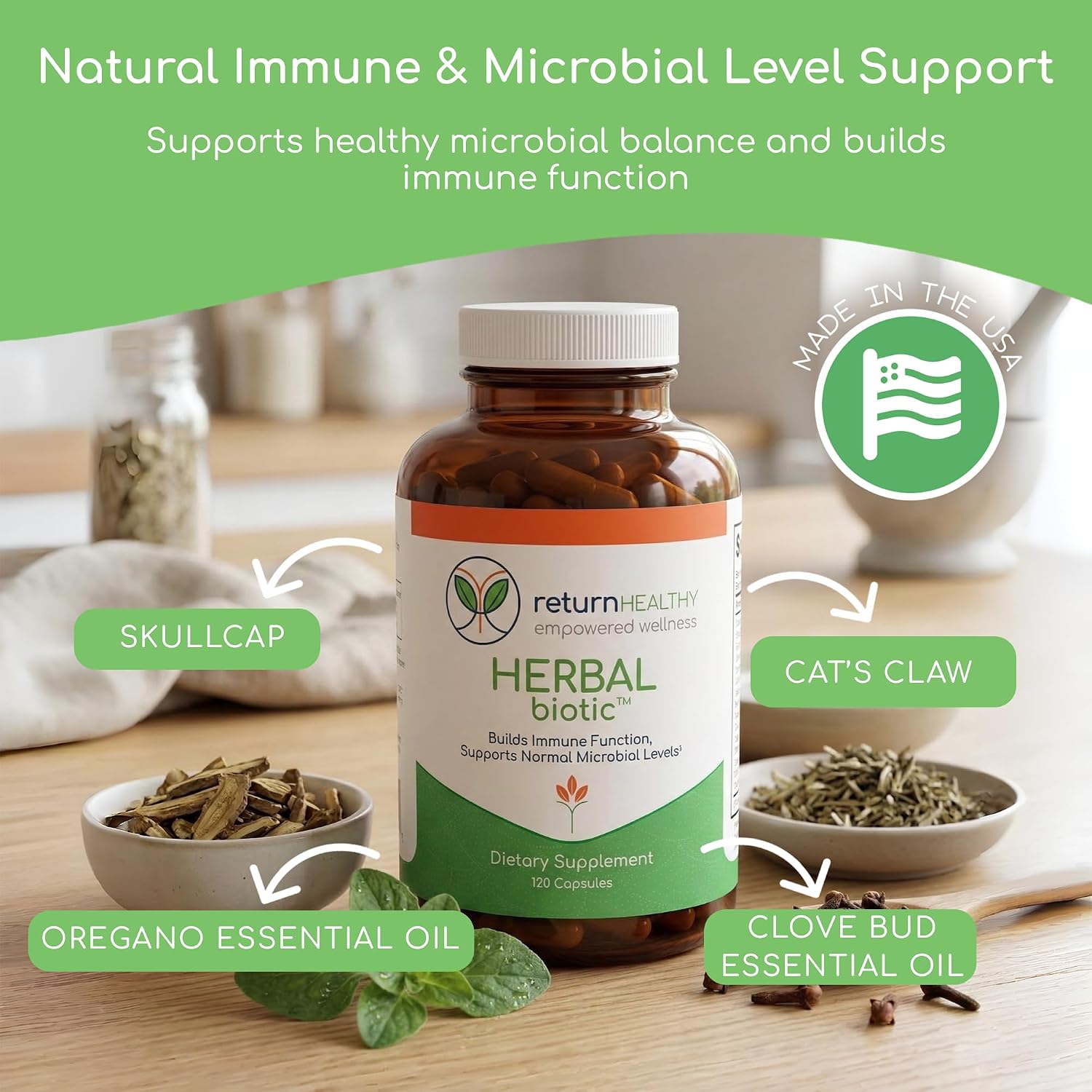 Herbal Biotic Immune Support Supplement - Natural Cat's Claw & Herbal Blend for Probiotic Balance and Digestive Health (120 Vegan Capsules) - görsel 2