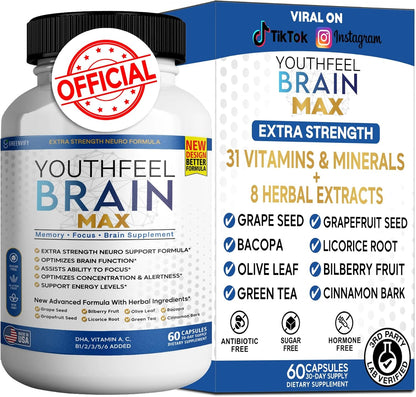 Youthfeel Brain Max Extra Strength Cognitive Focus and Clarity Formula, 60 Capsules