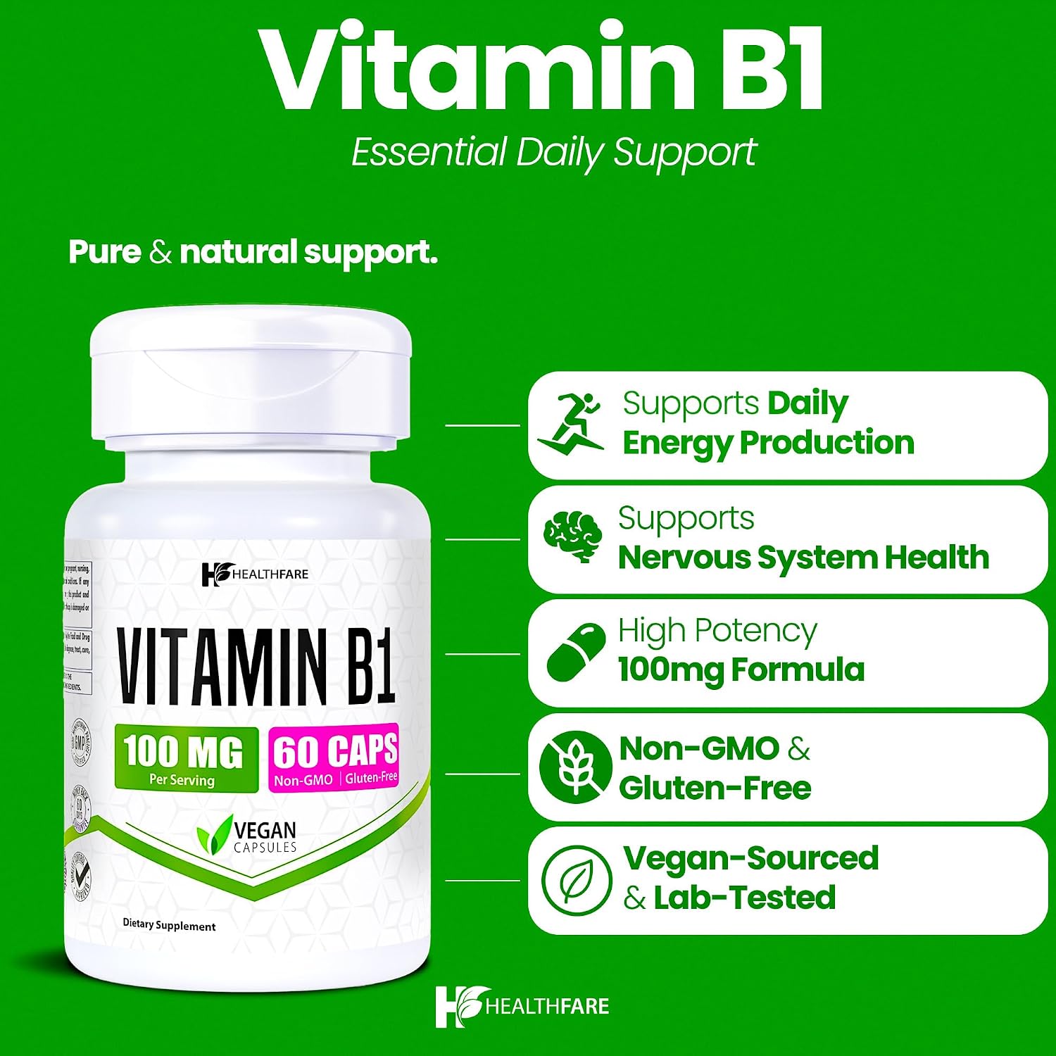 Healthfare Vitamin B1 100mg – Thiamine Supplement, 60 Capsules - görsel 2