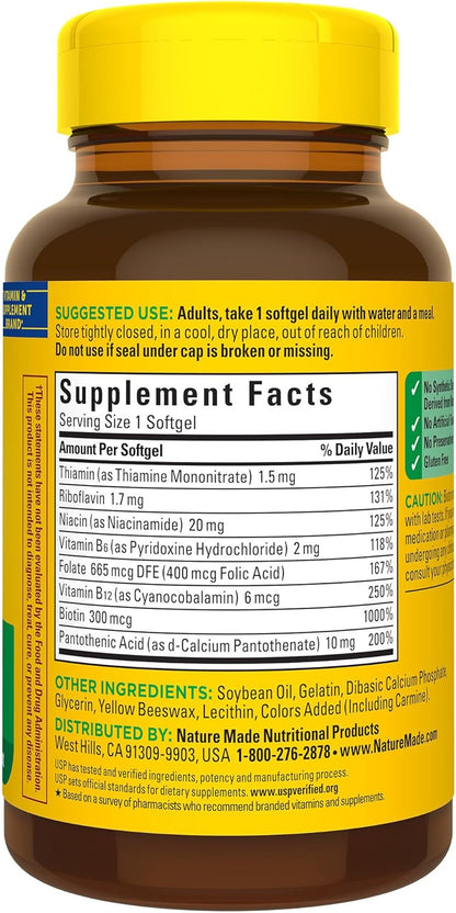 Nature Made Super B Complex Vitamins for Women and Men, 60 Softgels