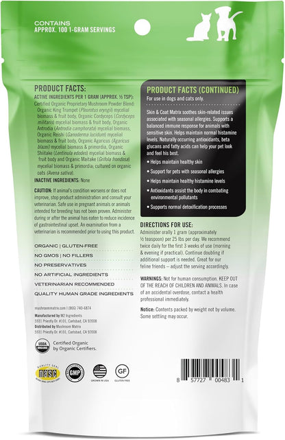 Om Mushroom Matrix Pet Canine Skin & Coat Organic Mushroom Powder, 100 g